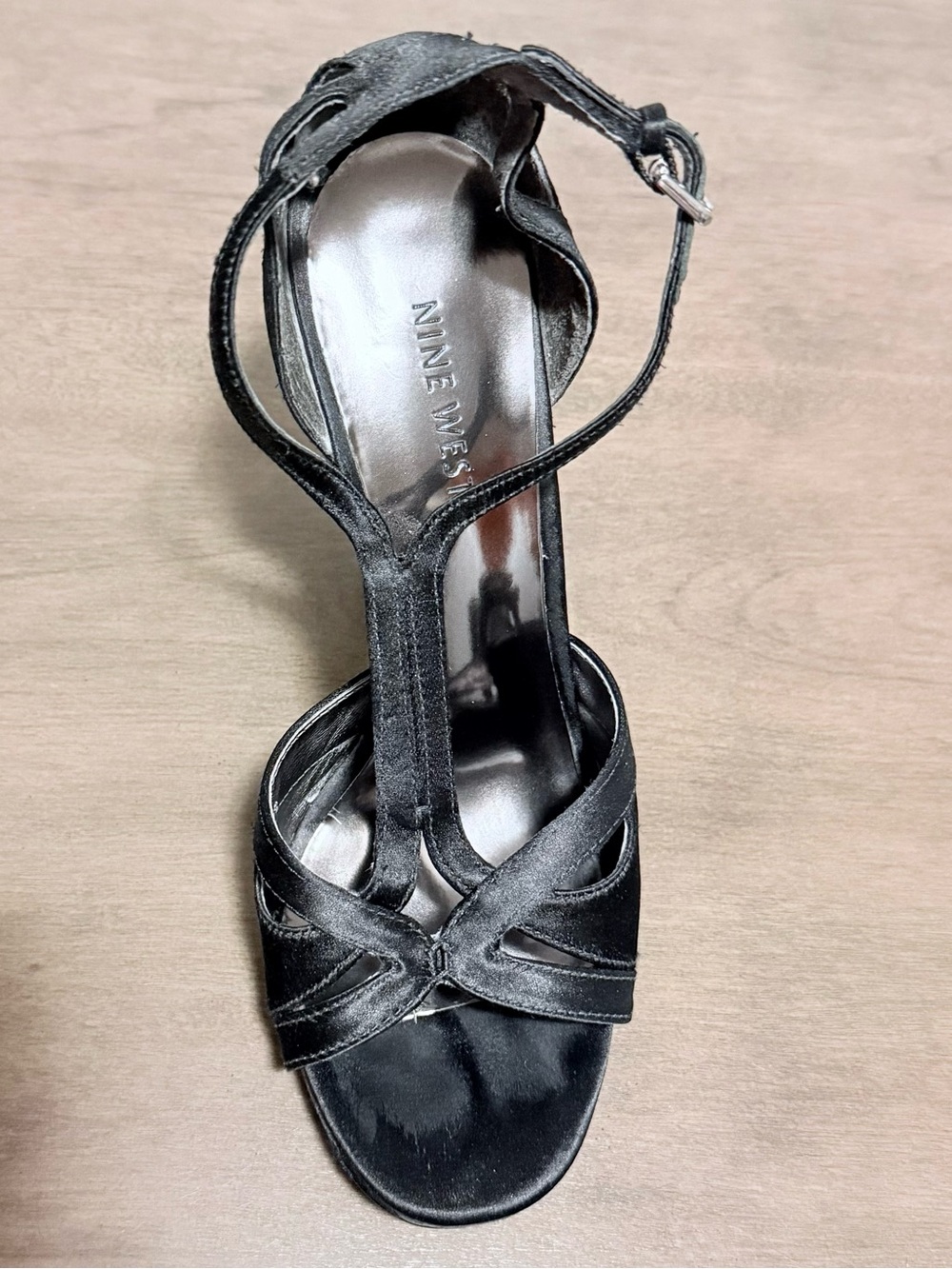 Nine West Black T-Strap Satin Heels - Picture 5 of 9